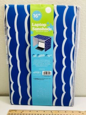 NEW 16" Laptop Sunshade by Orbit‎ - Blue & White Wave Pattern